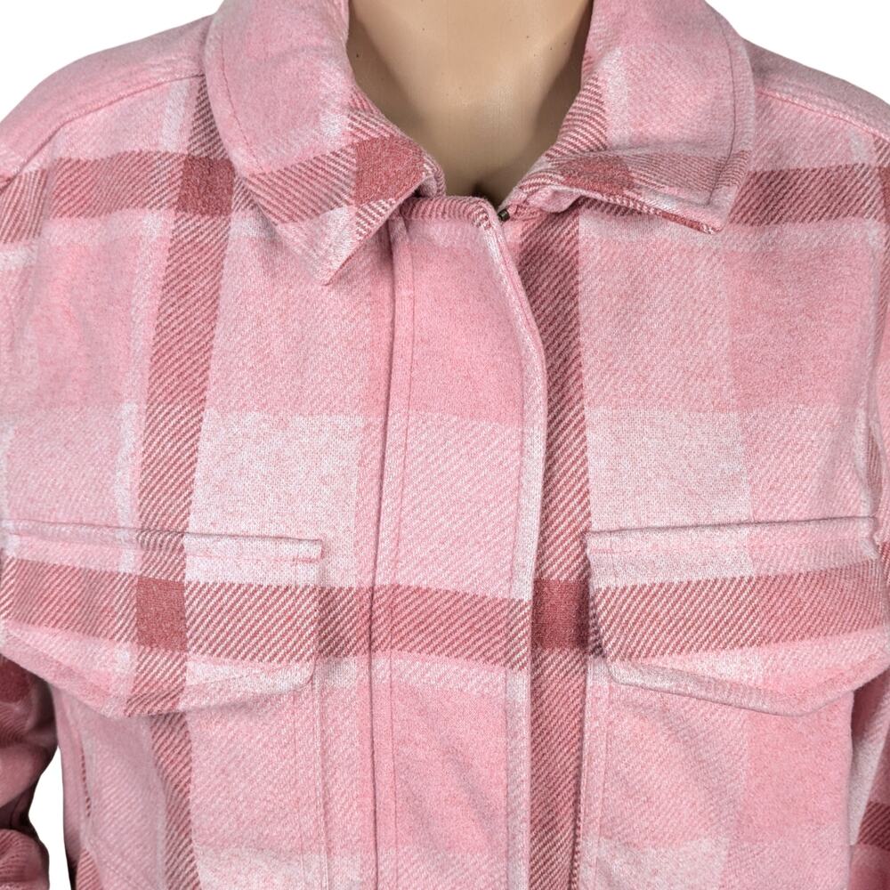 Old Navy Pink Plaid Relaxed Shirt Jacket Full Zip Cropped Utility Shacket M - Picture 7 of 12